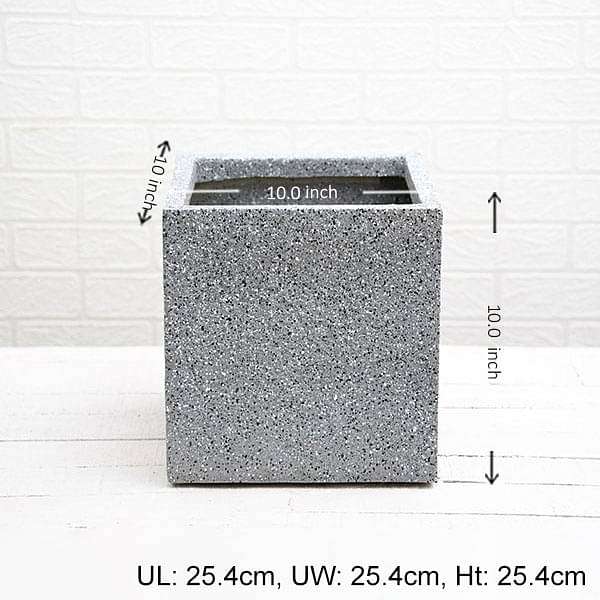 10 inch (25 cm) OTH-12 Stone Finish Square Fiberglass Planter (Grey) - Image 2