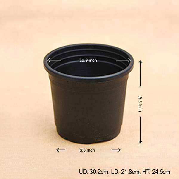 12 inch (30 cm) Grower Round Plastic Pot (Black) (set of 3) - Image 2