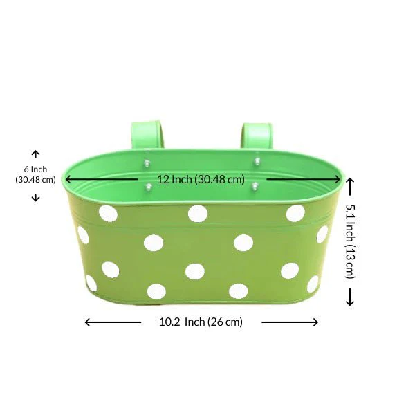 12 inch (30 cm) Polka Railing Oval Metal Planter - Image 10