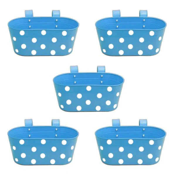 12 inch (30 cm) Polka Railing Oval Metal Planter - Image 11
