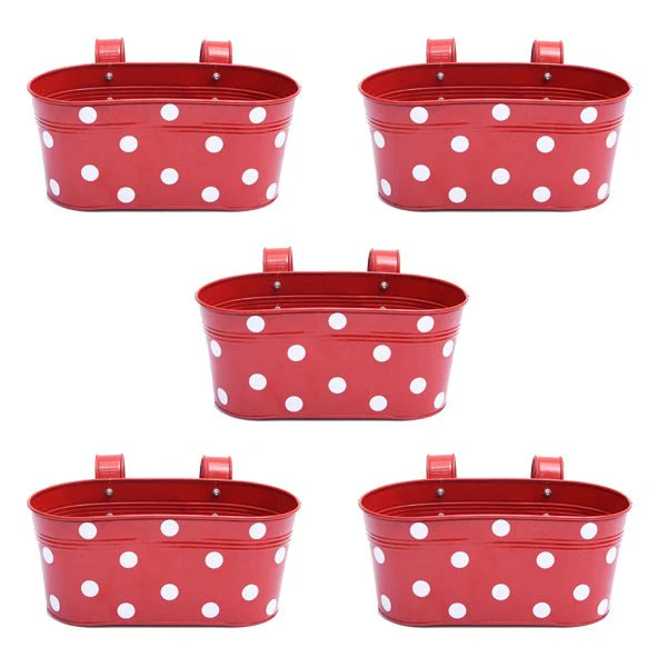 12 inch (30 cm) Polka Railing Oval Metal Planter - Image 13