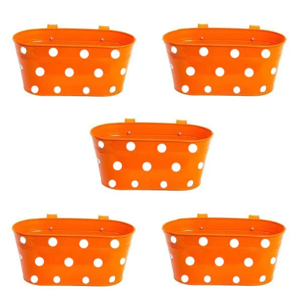 12 inch (30 cm) Polka Railing Oval Metal Planter - Image 14