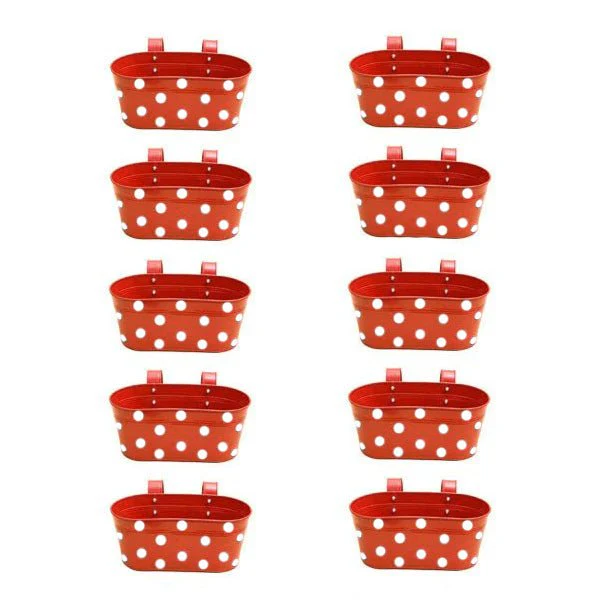12 inch (30 cm) Polka Railing Oval Metal Planter - Image 18