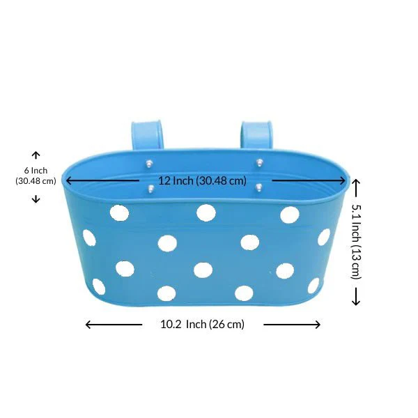 12 inch (30 cm) Polka Railing Oval Metal Planter - Image 2