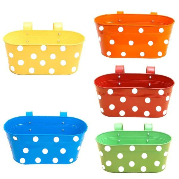 12 inch (30 cm) Polka Railing Oval Metal Planter - Image 21