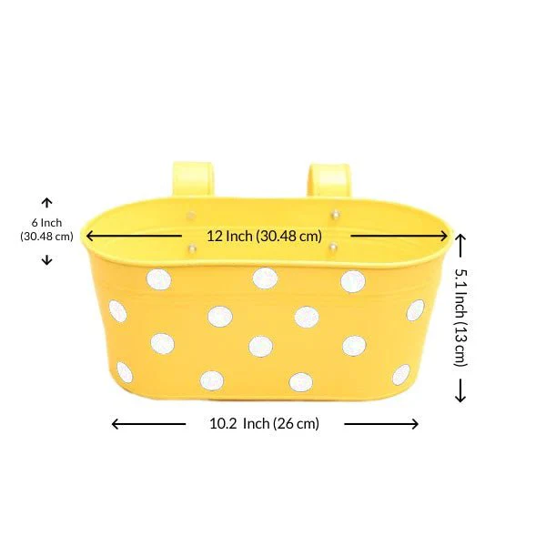 12 inch (30 cm) Polka Railing Oval Metal Planter - Image 4