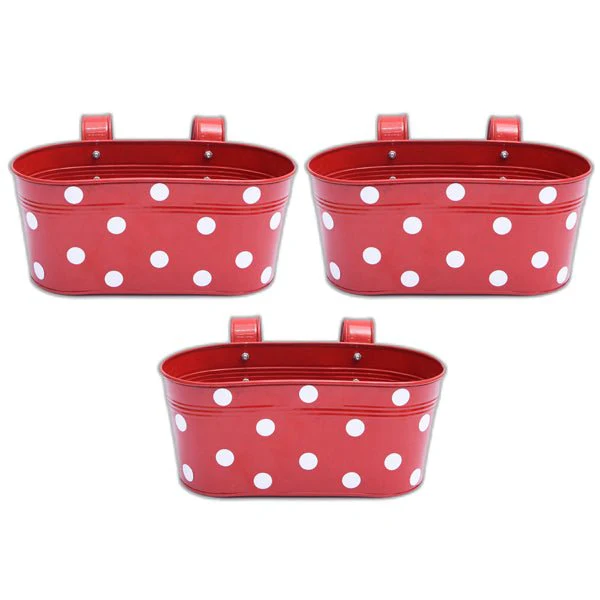 12 inch (30 cm) Polka Railing Oval Metal Planter - Image 5
