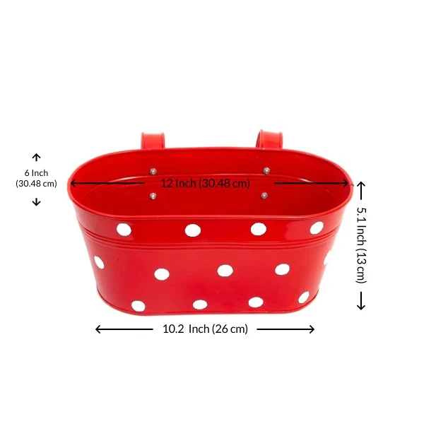 12 inch (30 cm) Polka Railing Oval Metal Planter - Image 6