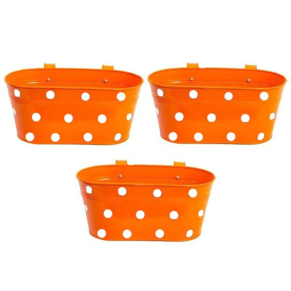 12 inch (30 cm) Polka Railing Oval Metal Planter - Image 7