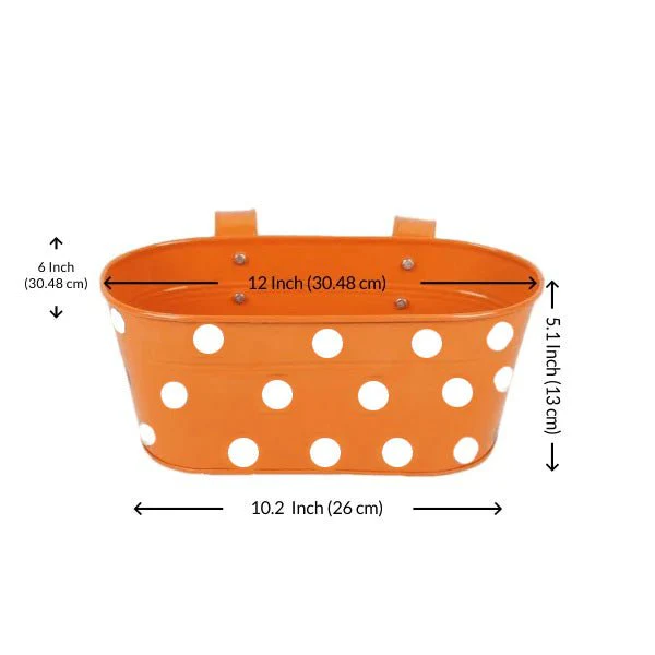 12 inch (30 cm) Polka Railing Oval Metal Planter - Image 8