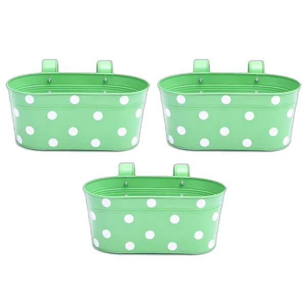 12 inch (30 cm) Polka Railing Oval Metal Planter - Image 9