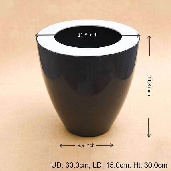 12 inch (30 cm) Convex Round Plastic Planter (Grey) - Image 2