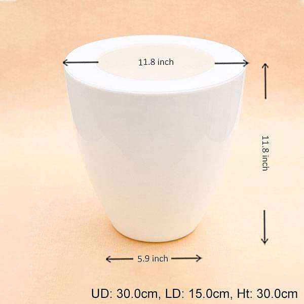 12 inch (30 cm) Convex Round Plastic Planter (White) - Image 2