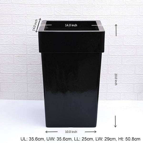 14 inch (36 cm) SQR-8 Square Fiberglass Planter with Broad Collar (Black) - Image 2