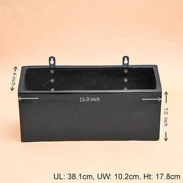 15 inch (38 cm) SML-010 Wall Mounted Rectangle Fiberglass Planter (Black) - Image 2
