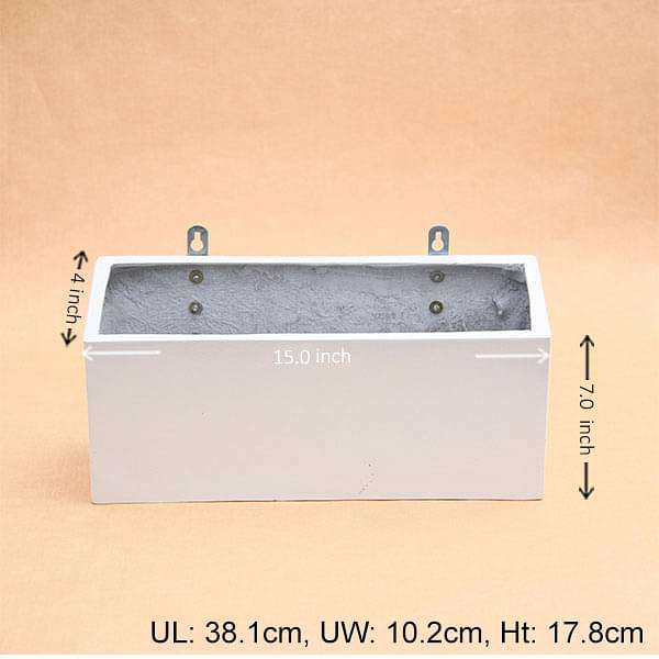 15 inch (38 cm) SML-010 Wall Mounted Rectangle Fiberglass Planter (White) - Image 2