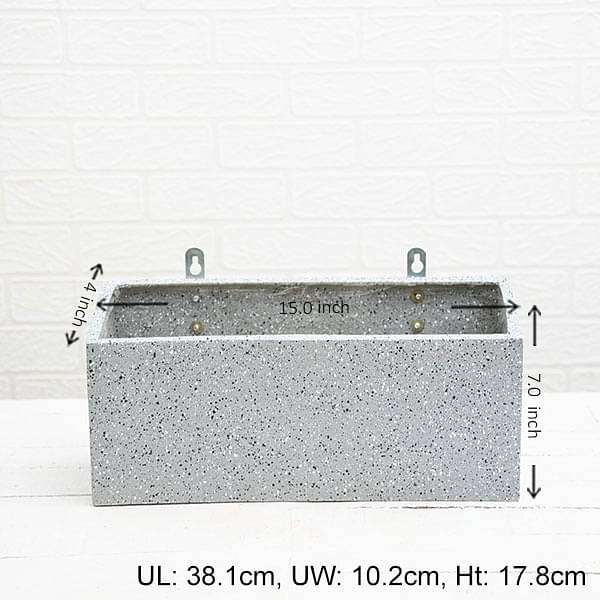 15 inch (38 cm) SML-010 Stone Finish Wall Mounted Rectangle Fiberglass Planter (Grey) - Image 2