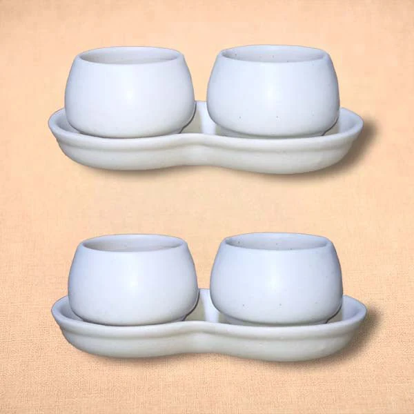 2.5 inch (6 cm) Round Ceramic 2 Pot Set with Plate - Image 2