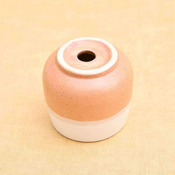 2.8 inch (7 cm) CP009 Jar Shape Round Ceramic Pot With Plate (White, Light Peach) (set of 2) - Image 3