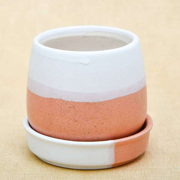 2.8 inch (7 cm) CP009 Jar Shape Round Ceramic Pot With Plate (White, Light Peach) (set of 2) - Image 4