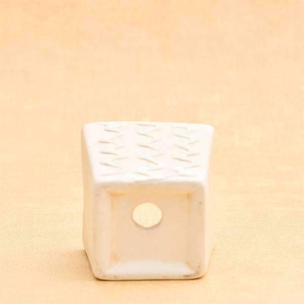 3.1 inch (8 cm) CP007 Embossed Square Cone Ceramic Pot With Plate (Beige) (set of 2) - Image 2