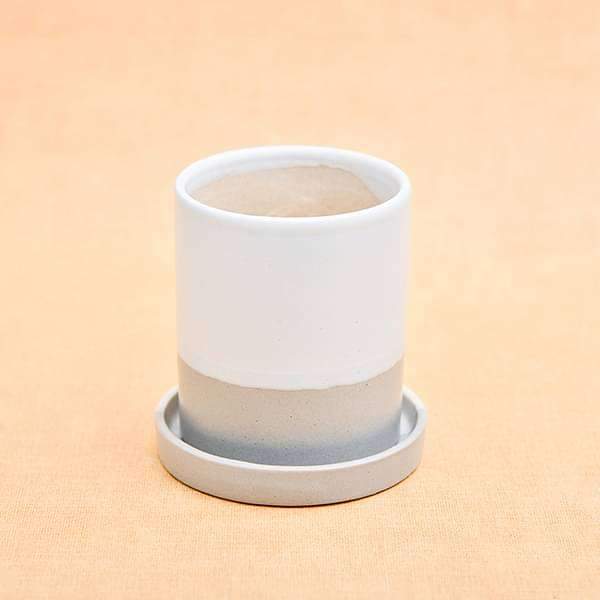 3.1 inch (8 cm) CP043 Cylindrical Ceramic Pot with Plate (White, Grey) (set of 2) - Image 4