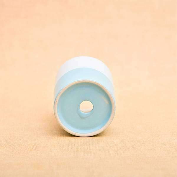 3.1 inch (8 cm) CP044 Cylindrical Ceramic Pot with Plate (White, Cyan Blue) (set of 2) - Image 3