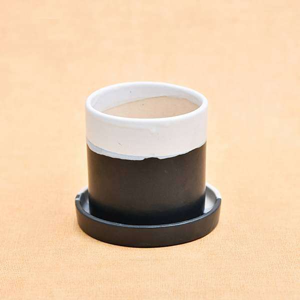 3.1 inch (8 cm) CP045 Cylindrical Ceramic Pot with Plate (White, Black) (set of 2) - Image 3