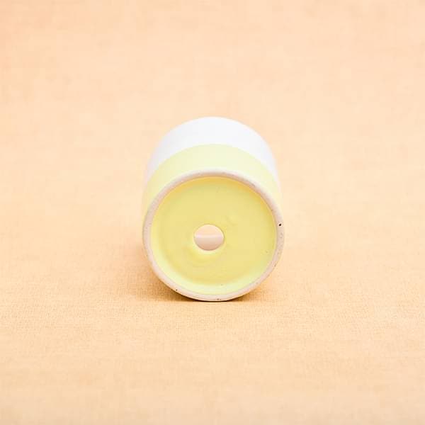 3.1 inch (8 cm) CP046 Cylindrical Ceramic Pot with Plate (White, Yellow) (set of 2) - Image 3
