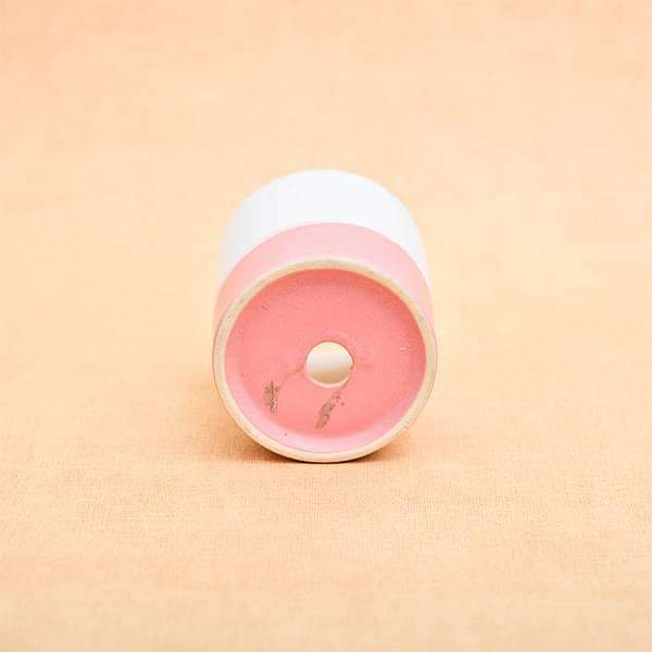 3.1 inch (8 cm) CP047 Cylindrical Ceramic Pot with Plate (White, Light Peach) (set of 2) - Image 3