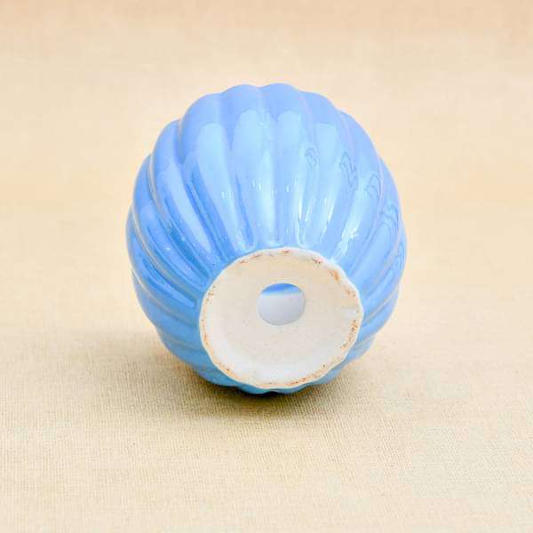 3.1 inch (8 cm) Vertical Ridges Pattern Round Ceramic Pot (Blue) (set of 2) - Image 3
