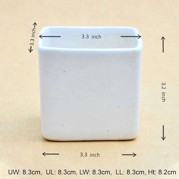 3.3 inch (8 cm) Square Box Ceramic Pot (White) (set of 2) - Image 2