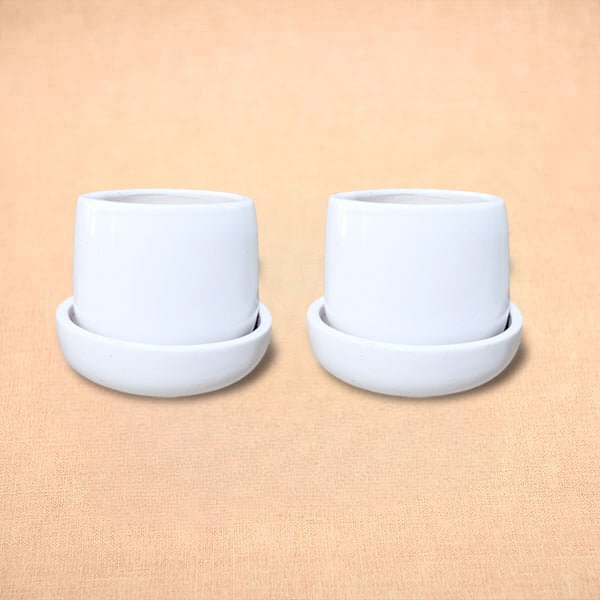 3.5 inch (8 cm) Jar Shape Round Ceramic Pot with Plate - Image 2