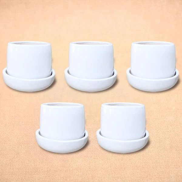 3.5 inch (8 cm) Jar Shape Round Ceramic Pot with Plate - Image 3