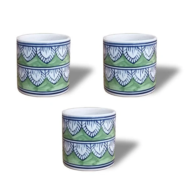 3.5 inch (8 cm) Leaf Design Cylindrical Ceramic Pot - Image 2