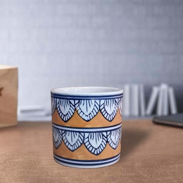 3.5 inch (8 cm) Leaf Design Cylindrical Ceramic Pot - Image 3