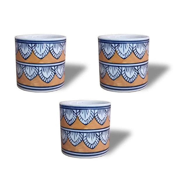 3.5 inch (8 cm) Leaf Design Cylindrical Ceramic Pot - Image 4