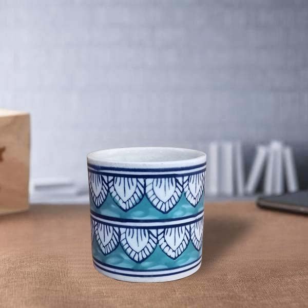 3.5 inch (8 cm) Leaf Design Cylindrical Ceramic Pot - Image 6