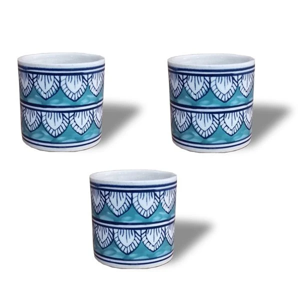 3.5 inch (8 cm) Leaf Design Cylindrical Ceramic Pot - Image 7