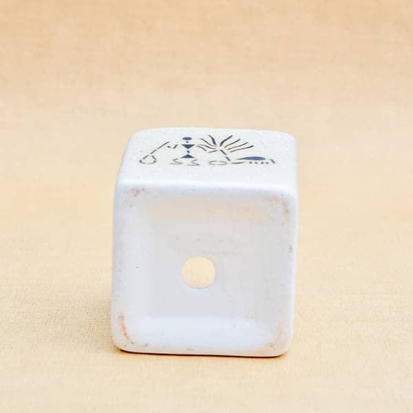 3.5 inch (9 cm) Warli Painting Marble Finish Square Box Ceramic Pot (Light Brown) (set of 2) - Image 3
