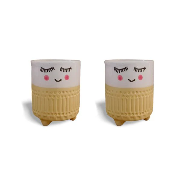 3.7 inch (9 cm) Cute Shy Girl Round Ceramic Pot - Image 2