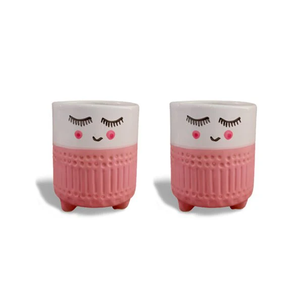 3.7 inch (9 cm) Cute Shy Girl Round Ceramic Pot - Image 5