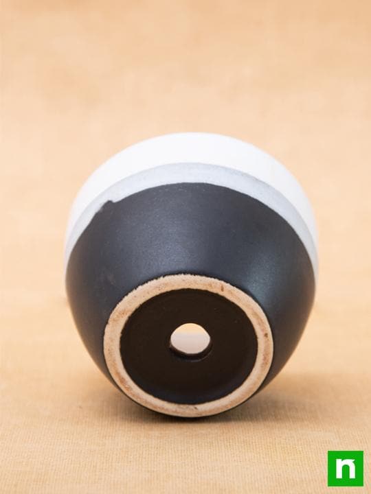 3.7 inch (9 cm) Round Egg Ceramic Pot with Plate (White, Black) (Set of 2) - Image 4