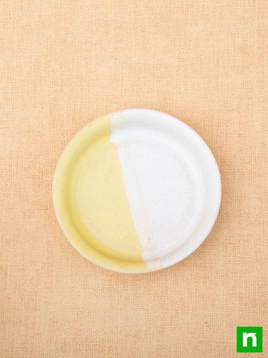 3.7 inch (9 cm) Round Egg Ceramic Pot with Plate (White, Yellow) (Set of 2) - Image 5