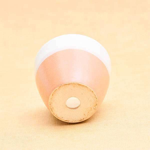 3.7 inch (9 cm) CP005 Round Egg Ceramic Pot With Plate (White, Light Peach) (set of 2) - Image 3