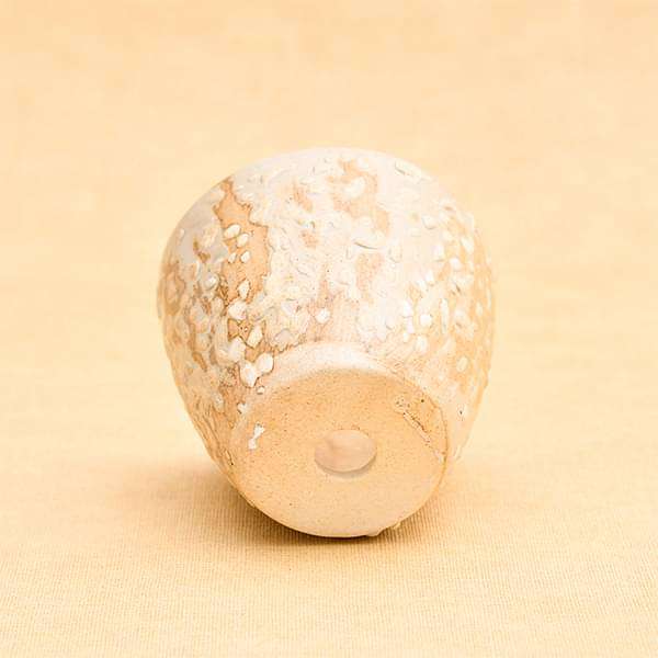 3.7 inch (9 cm) CP016 Embossed Round Egg Ceramic Pot With Plate (Beige) (set of 2) - Image 3
