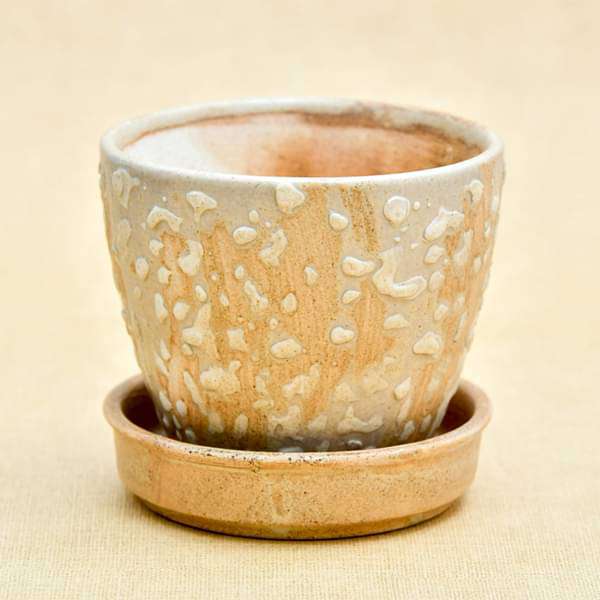 3.7 inch (9 cm) CP016 Embossed Round Egg Ceramic Pot With Plate (Beige) (set of 2) - Image 4