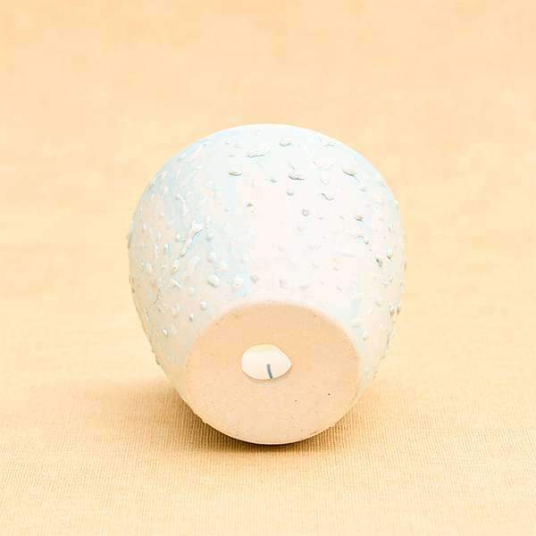 3.7 inch (9 cm) CP018 Embossed Round Egg Ceramic Pot With Plate (Aqua Blue) (set of 2) - Image 3