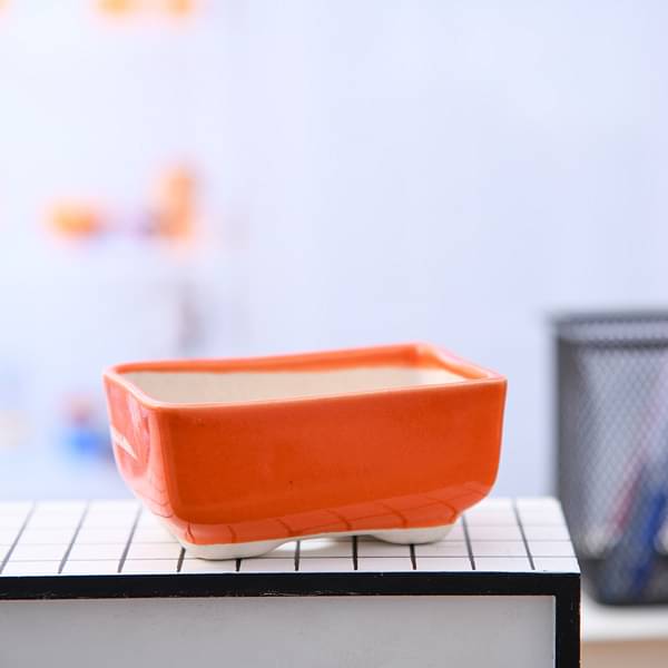 3.8 inch (10 cm) Bonsai Rectangle Ceramic Pot (Orange) (set of 3)