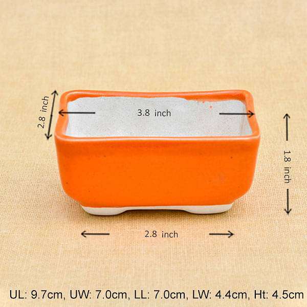 3.8 inch (10 cm) Bonsai Rectangle Ceramic Pot (Orange) (set of 3) - Image 2